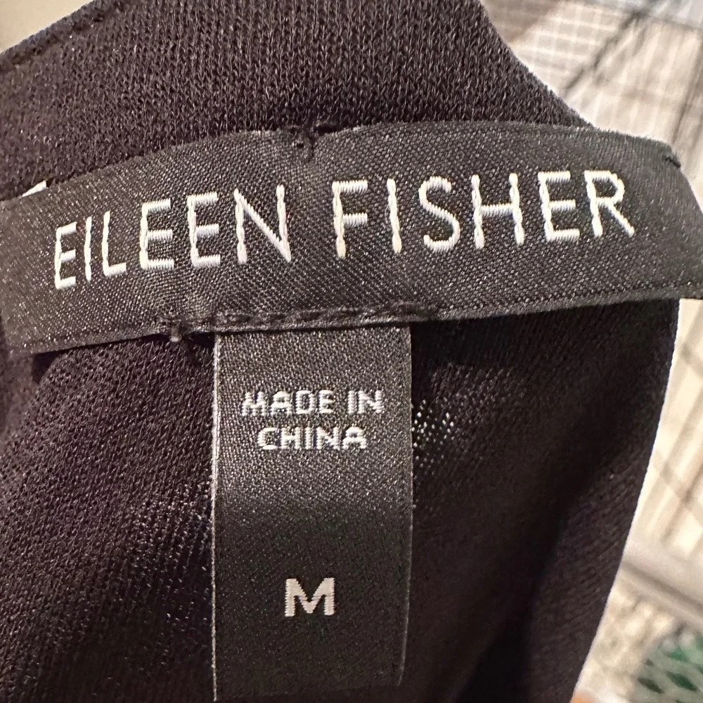 Eileen Fisher Black 100% Silk Tunic Top‎ Medium Minimalist Lagenlook